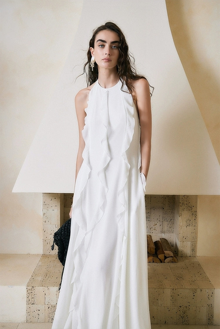 White Ruffle Halter Maxi Dress | BapHood White Ruffle Halter Maxi Dress | BapHood