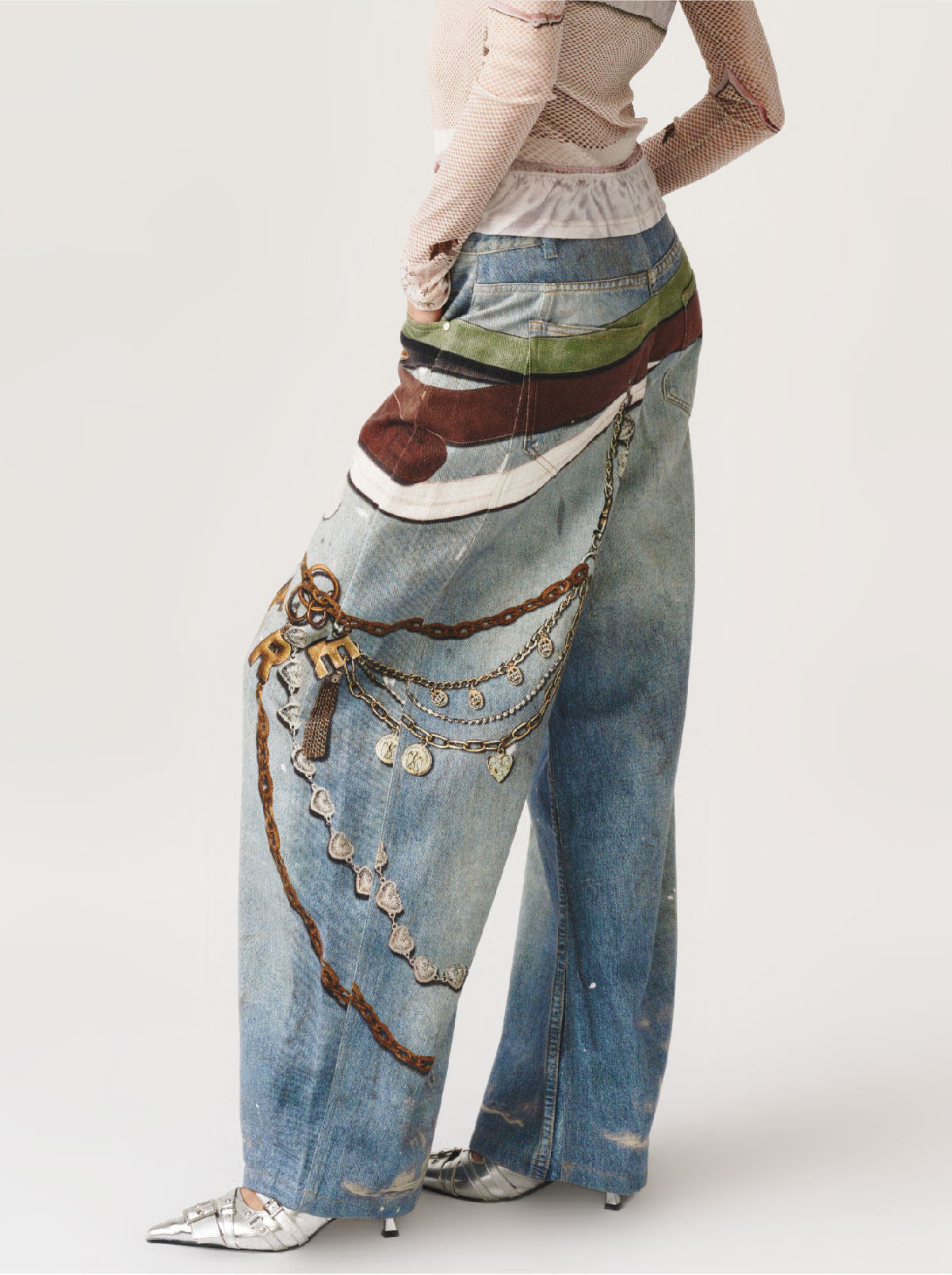 Blue Belt Graphic Straight Leg Jeans