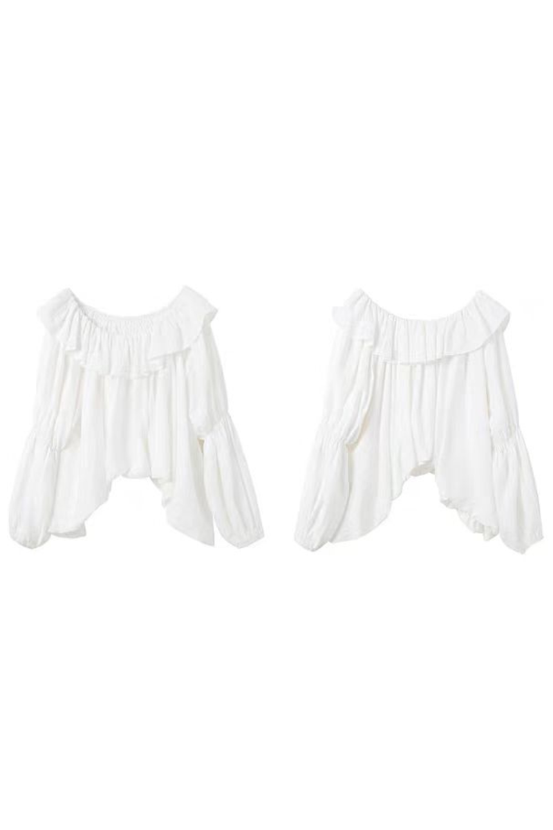 Off-Shoulder Ruffled Puff Sleeve Blouse
