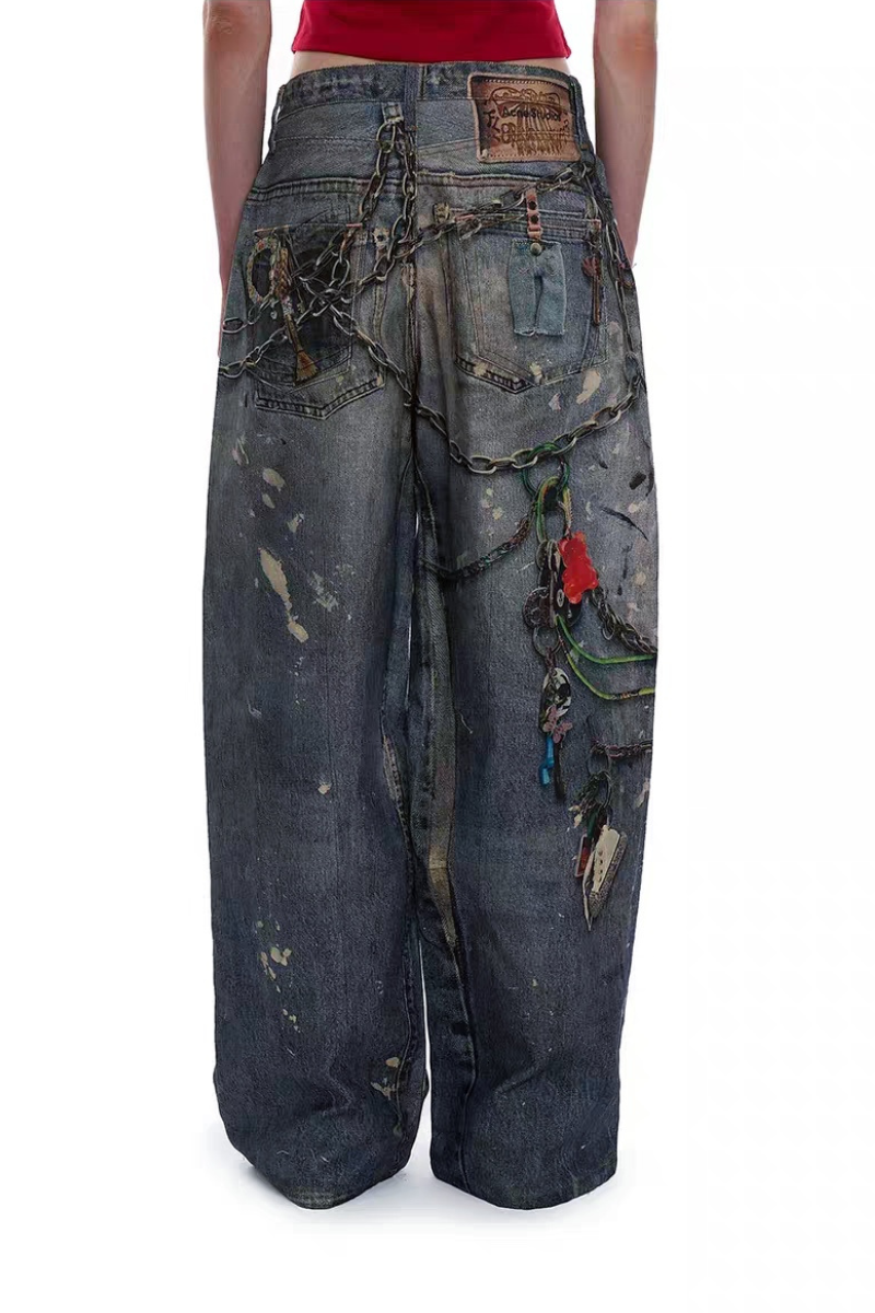 Grunge Chain Washed-Effekt Breit