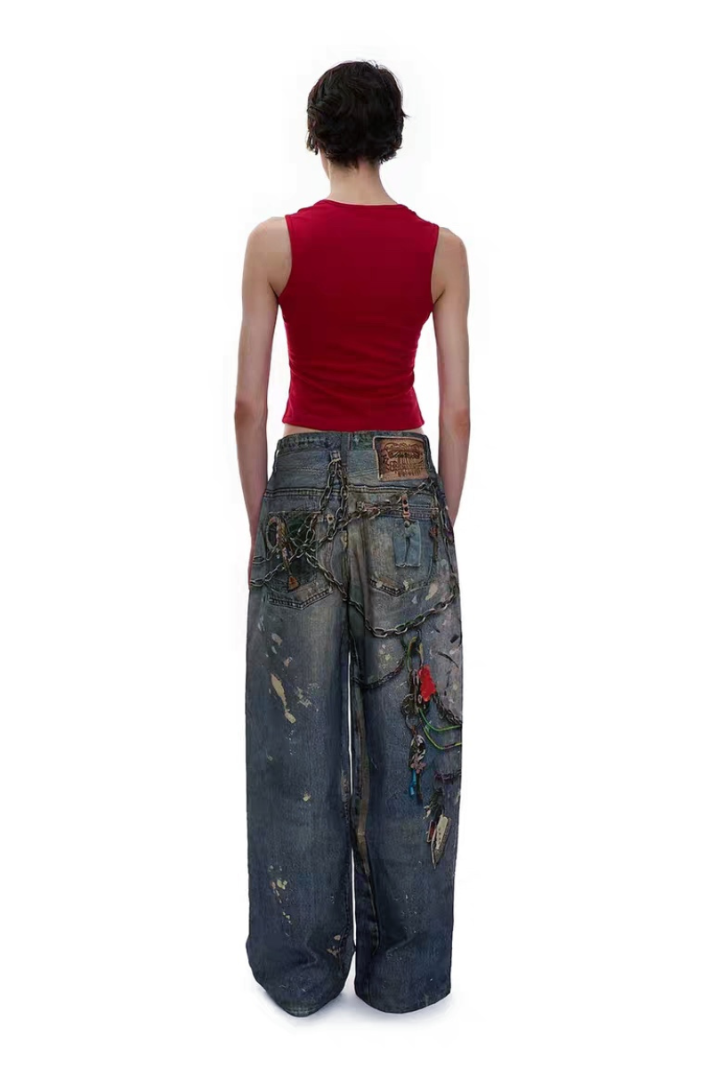 Grunge Chain Washed-Effekt Breit