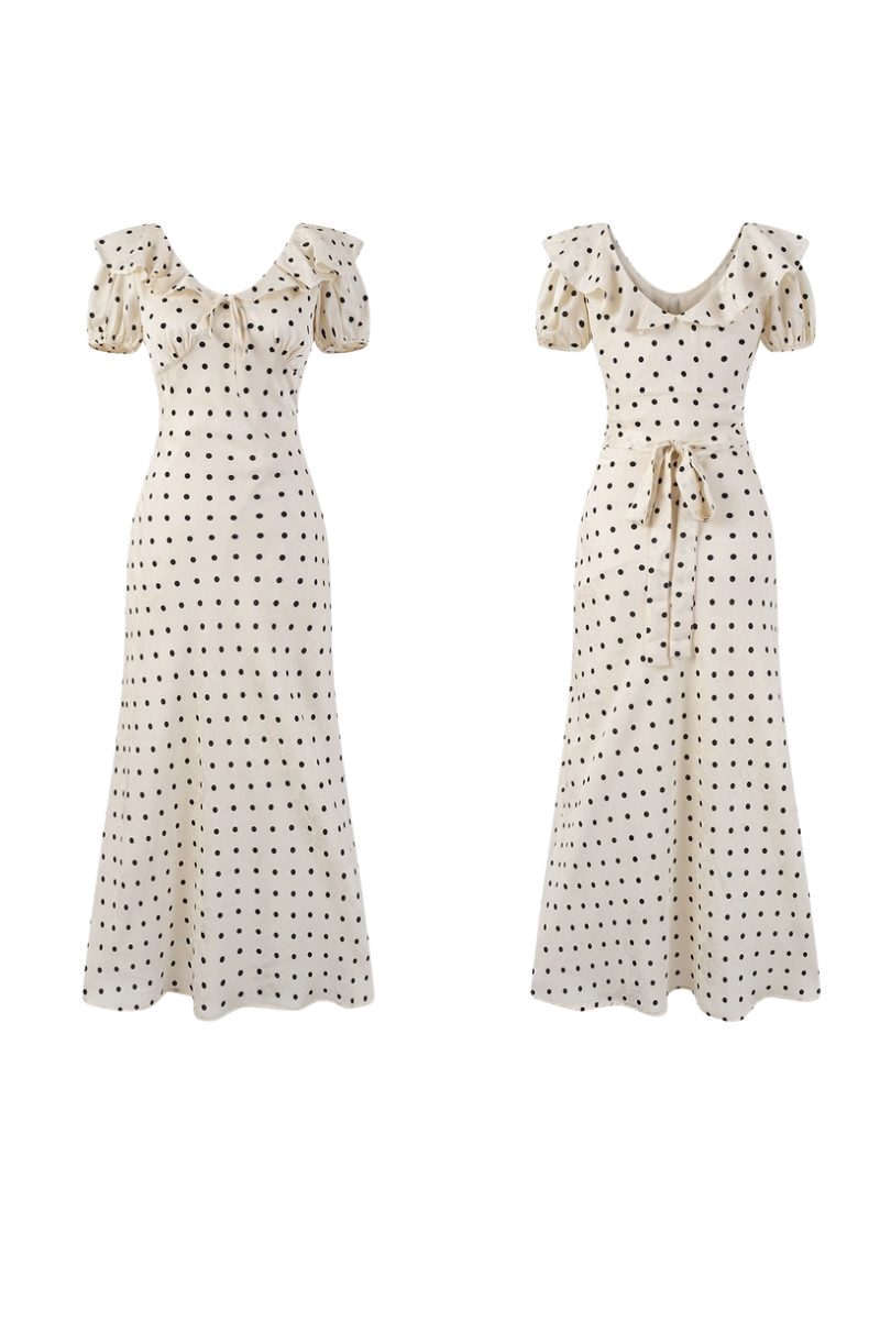 Vintage-Inspired Polka Dot Puff Sleeve Midi Dress