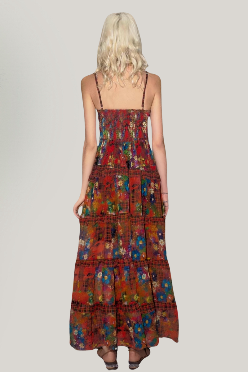 Romantic Vintage Floral Ruffle Maxi Dress