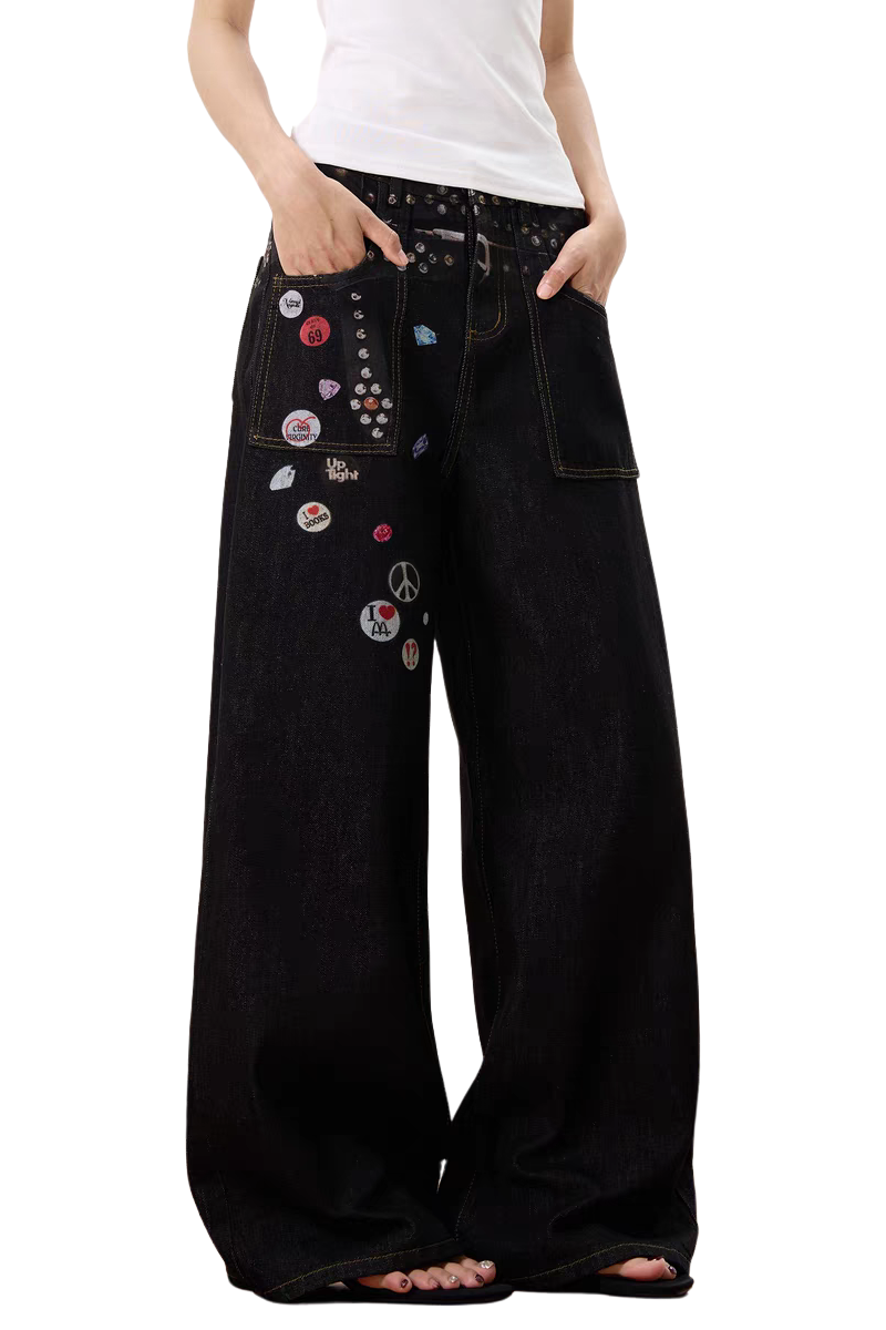 Badge Patch Wide-Leg Jeans