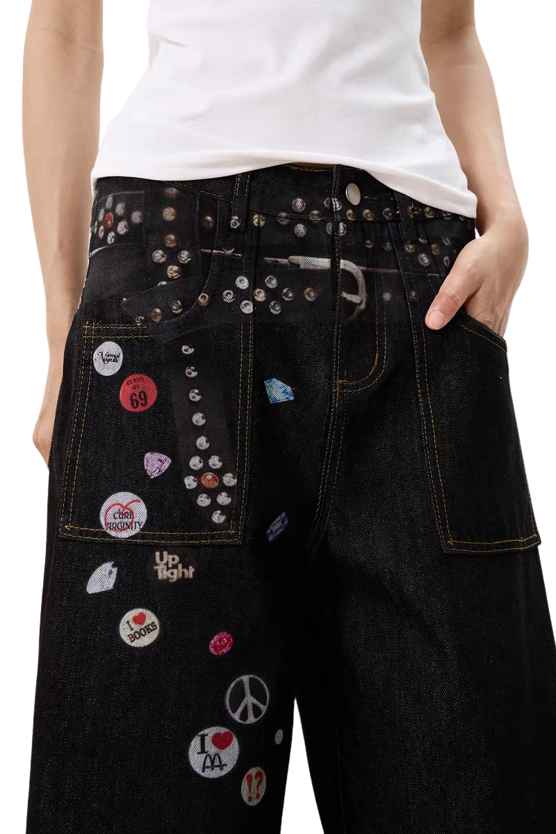Badge Patch Wide-Leg Jeans