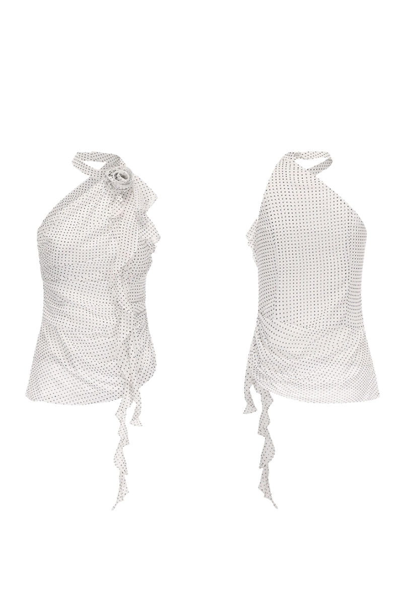 Rosette Ruffle Halter Top – Black & White
