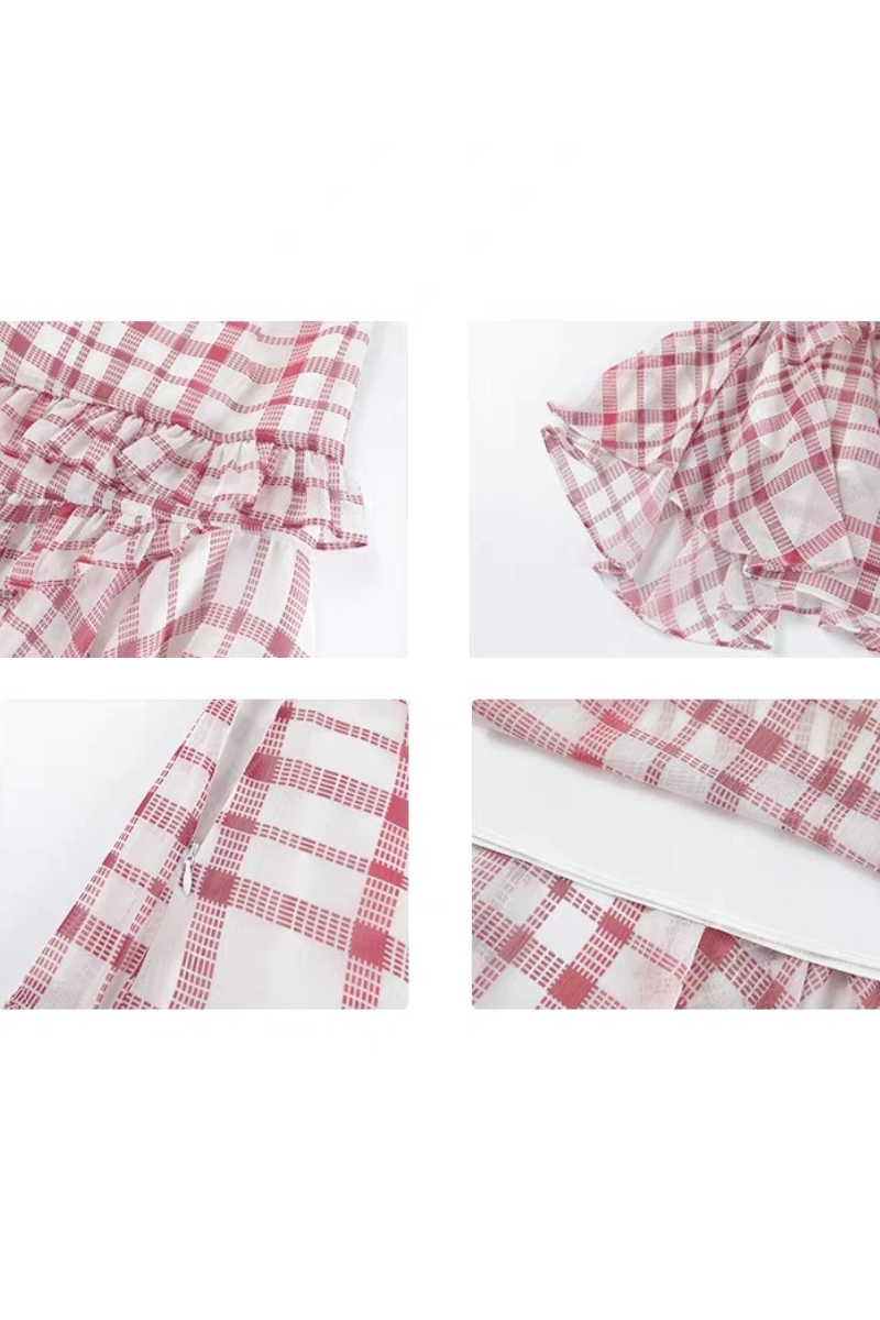 Vintage Ruffled Gingham Midi Skirt – Pink Plaid
