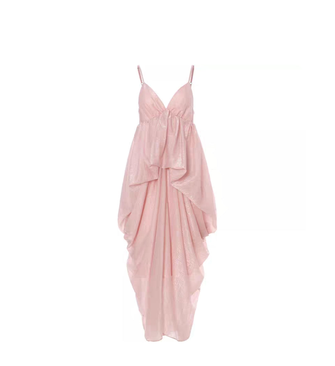 Iridescent Pink Draped Tencel Slip Dress