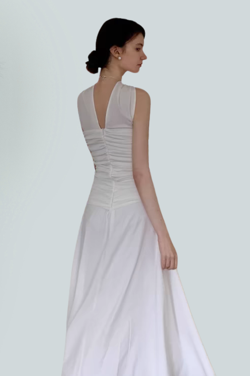 Asymmetric Strapless Pleated Maxi Dress
