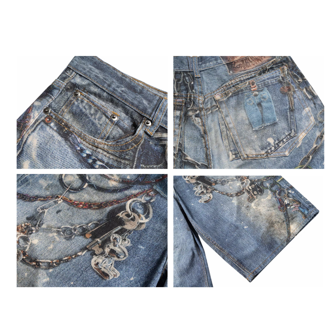 Shorts vaqueros desgastados con efecto cadena (edición grunge)