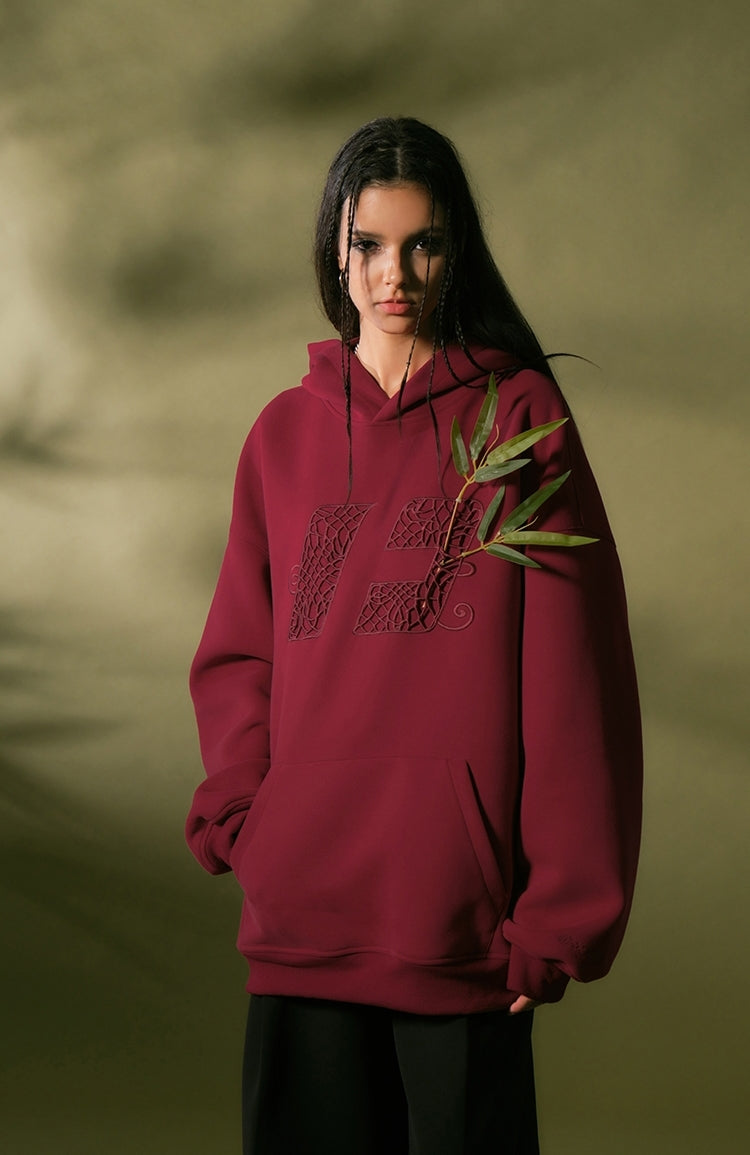 Oversize embroidery Chinese-knot hoodies