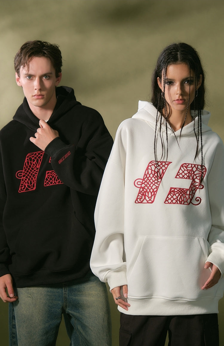 Oversize embroidery Chinese-knot hoodies