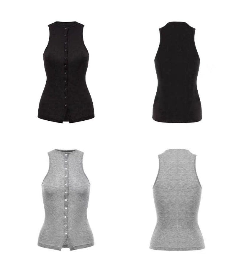 Elegantes Neckholder-Tanktop mit Cut-outs und Knopfleiste