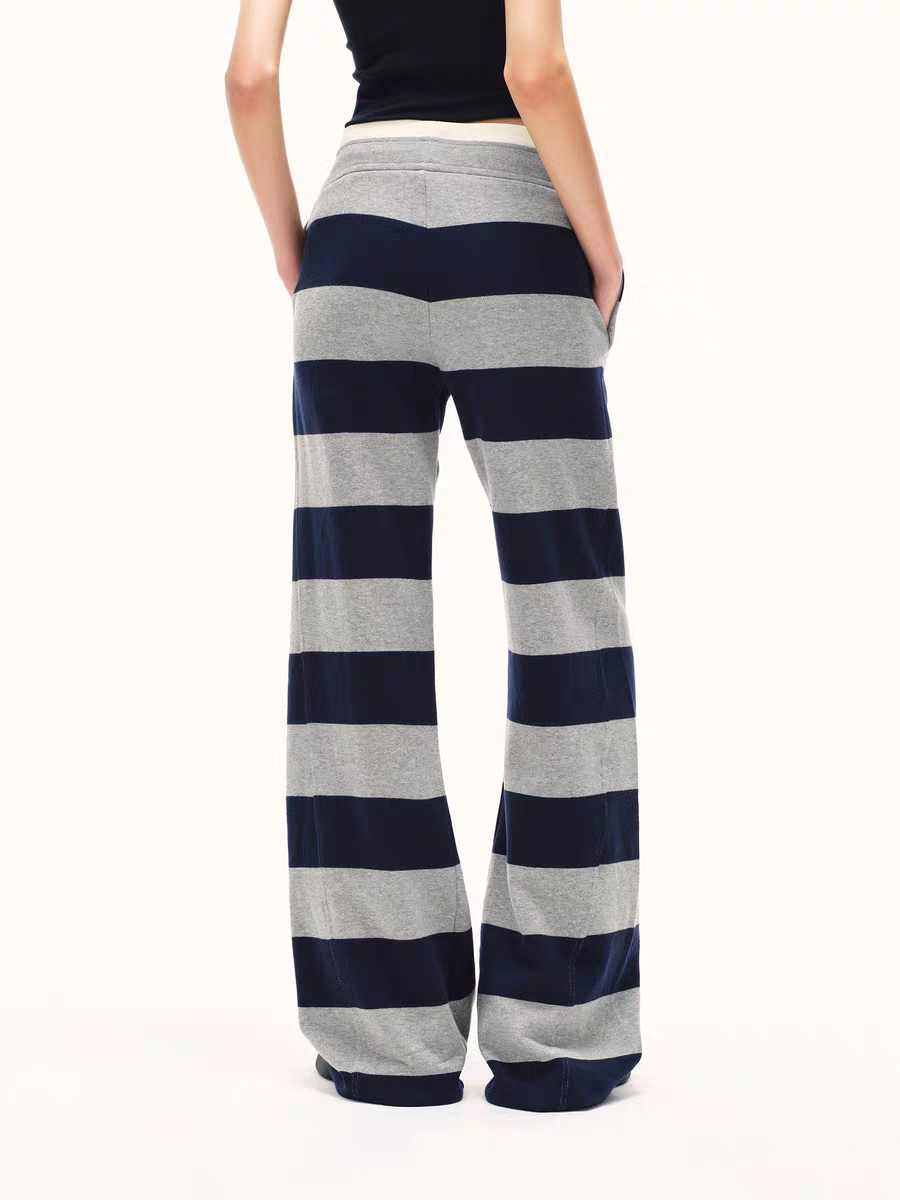 Pantalones de punto a rayas para estar en casa – Azul marino y gris jaspeado