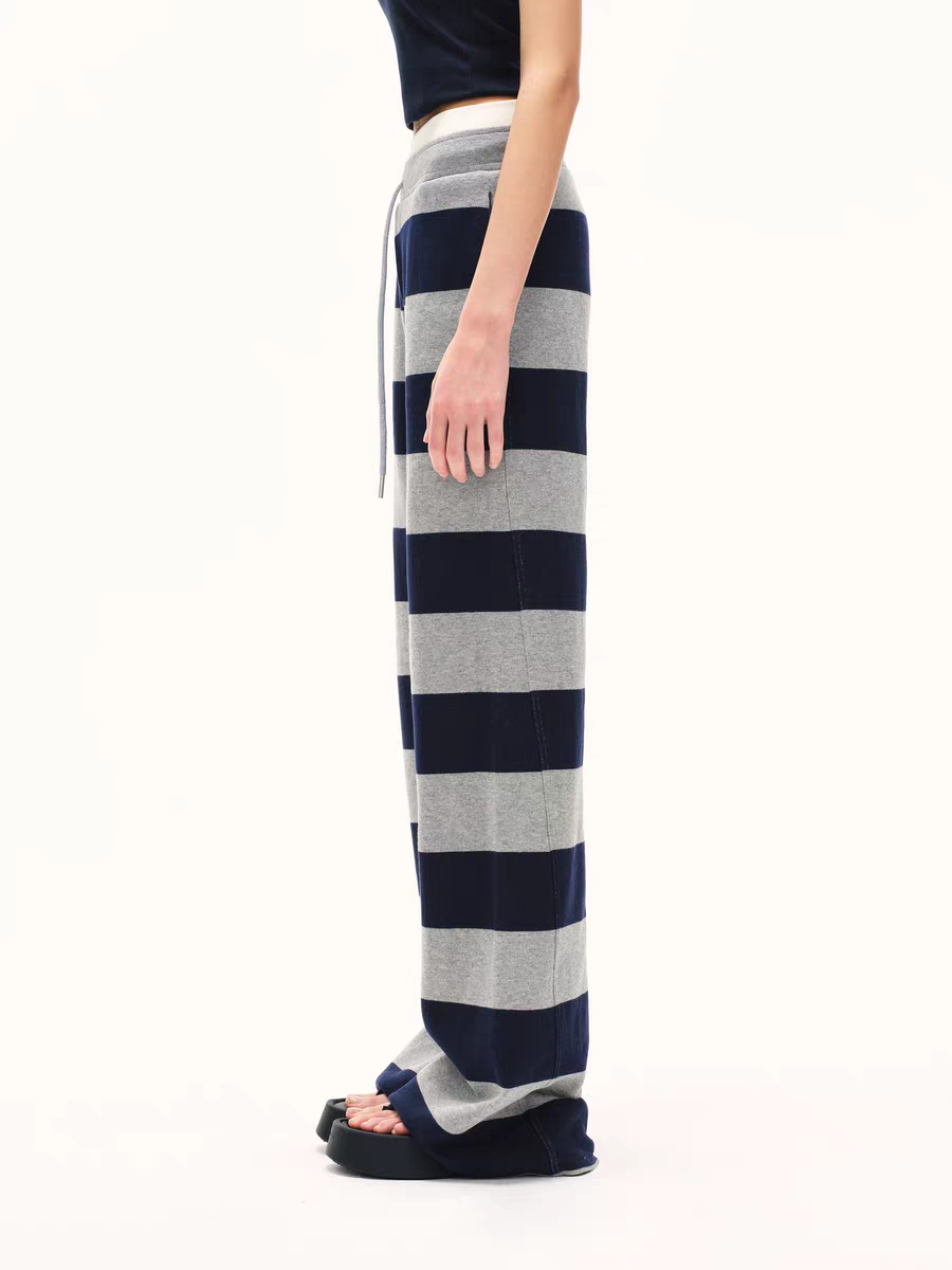 Pantalones de punto a rayas para estar en casa – Azul marino y gris jaspeado