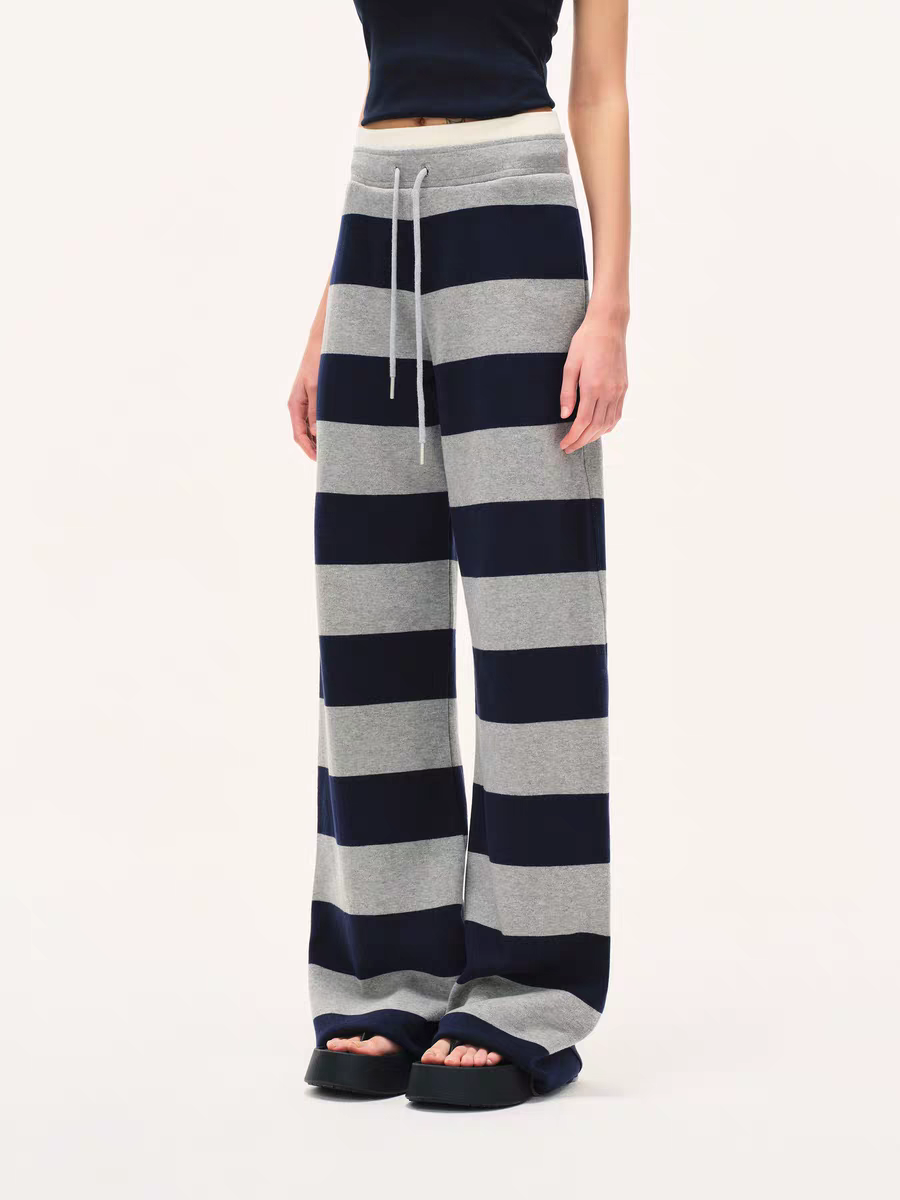 Pantalones de punto a rayas para estar en casa – Azul marino y gris jaspeado