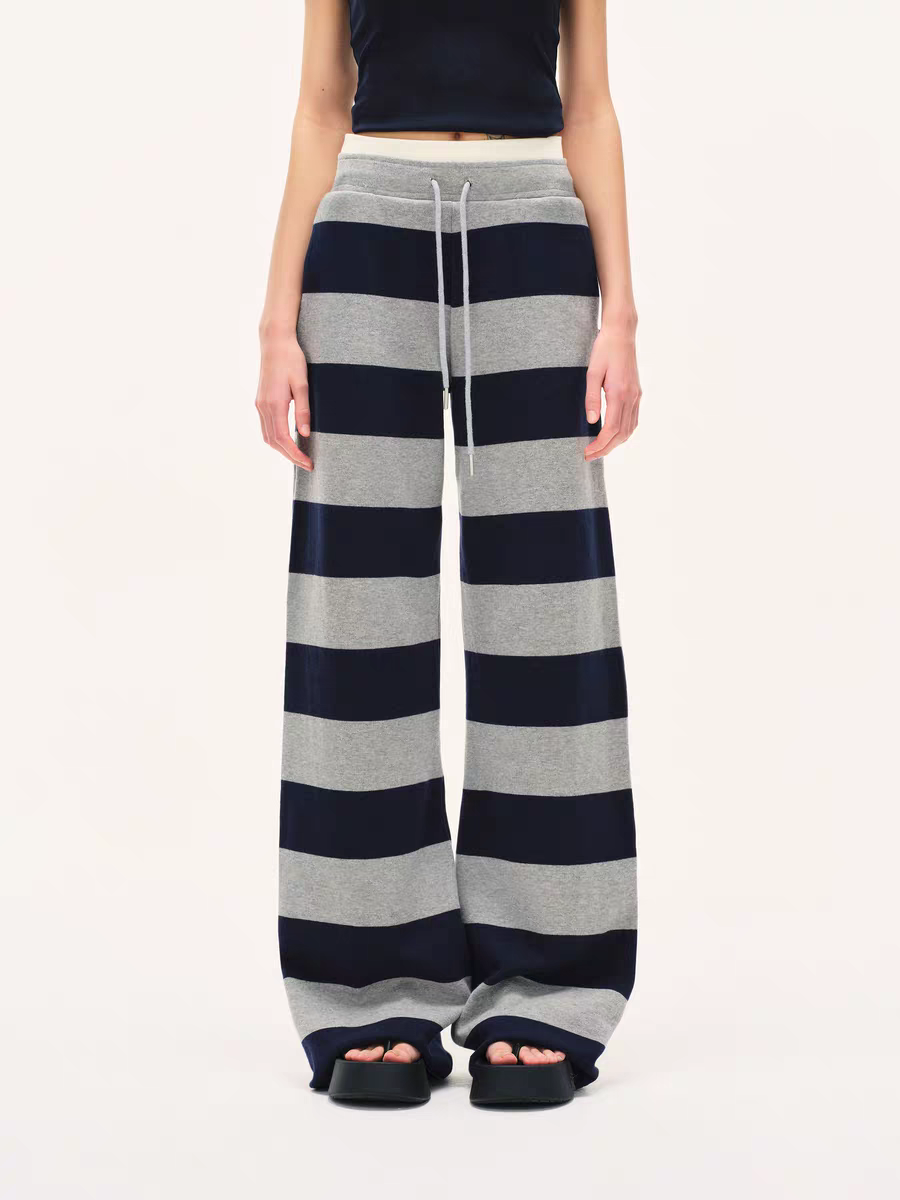 Pantalones de punto a rayas para estar en casa – Azul marino y gris jaspeado