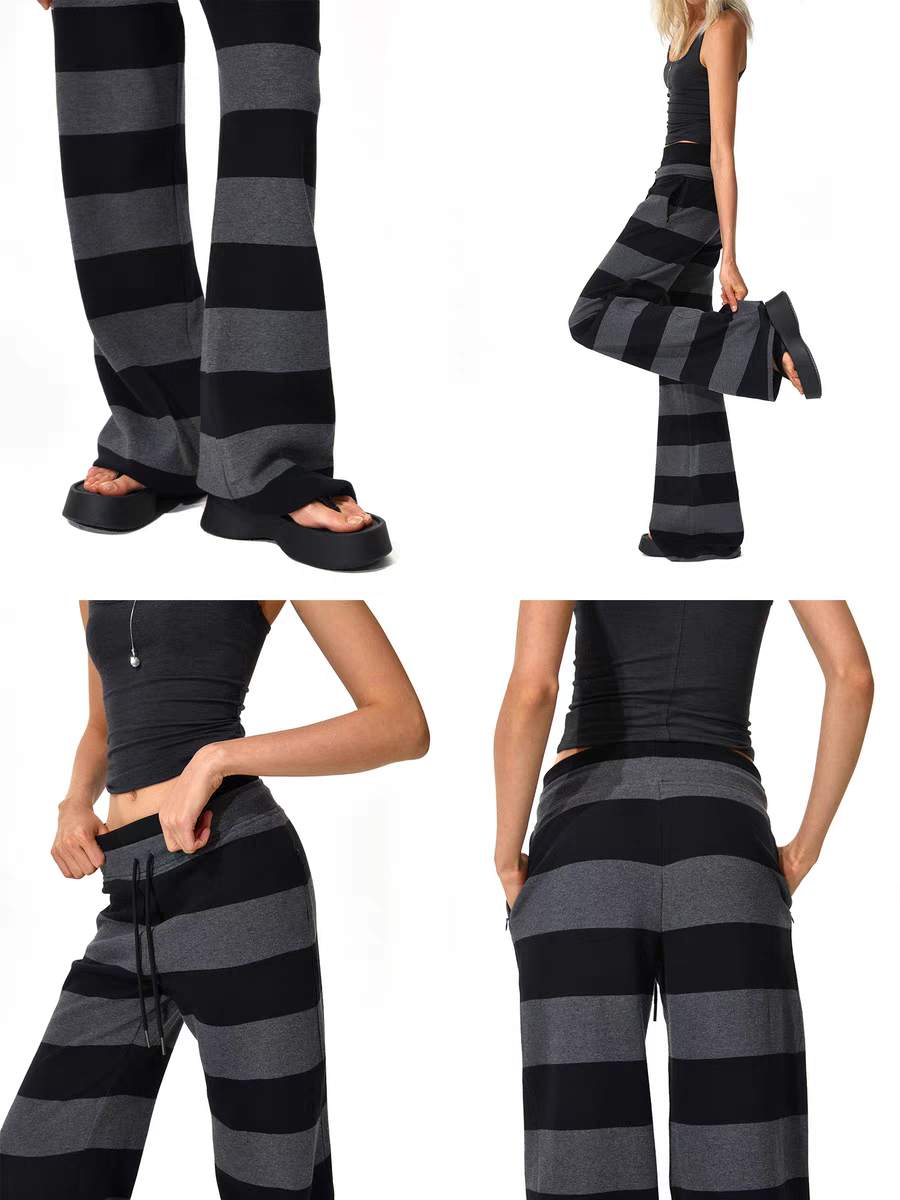 Strick-Loungehose mit auffälligen Streifen und Kordelzug