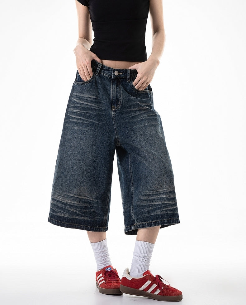Dunkel gewaschene Retro-Jeanshose mit weitem Bein – Vintage Skater Blue