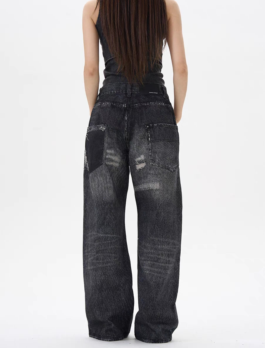 Vintage verwaschene zerrissene Baggy-Jeans