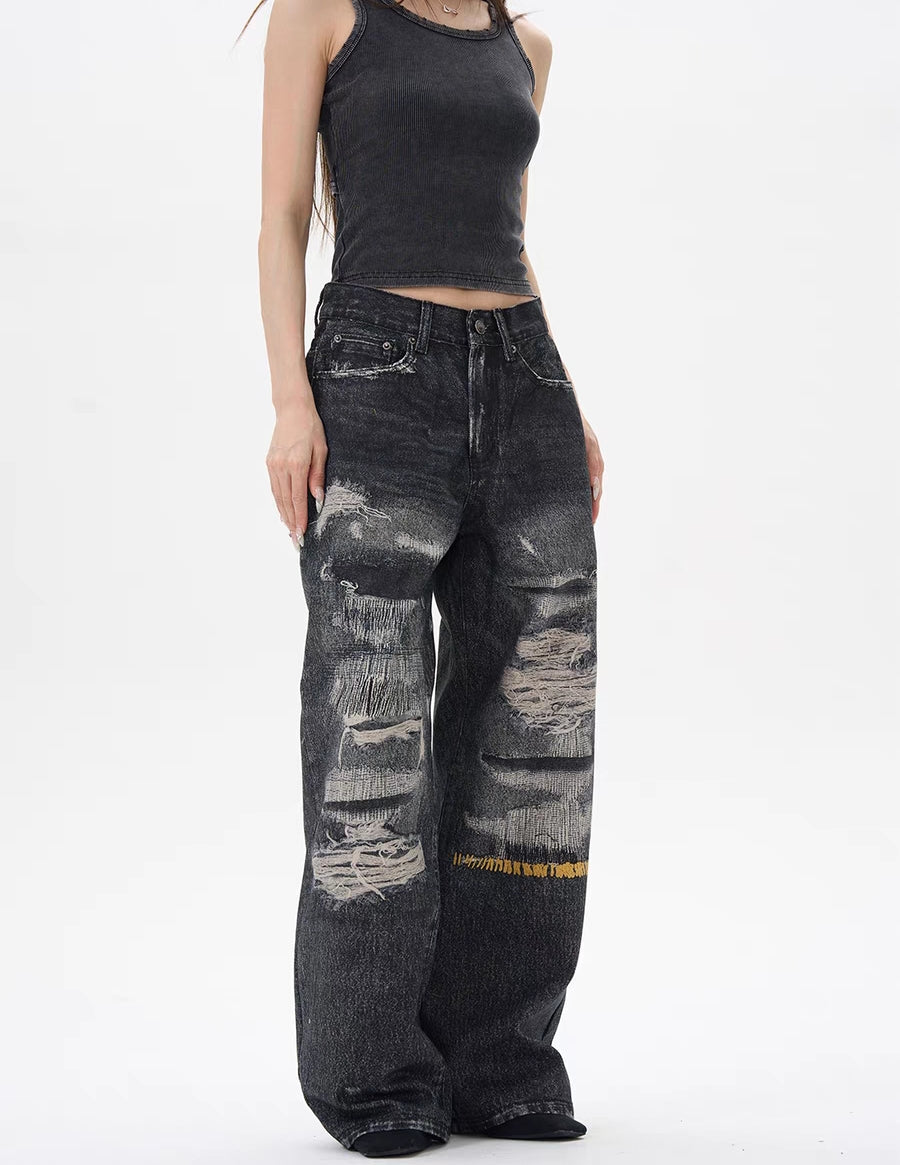 Vintage verwaschene zerrissene Baggy-Jeans