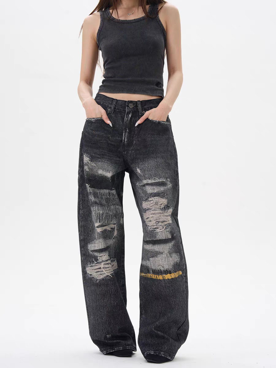 Vintage verwaschene zerrissene Baggy-Jeans