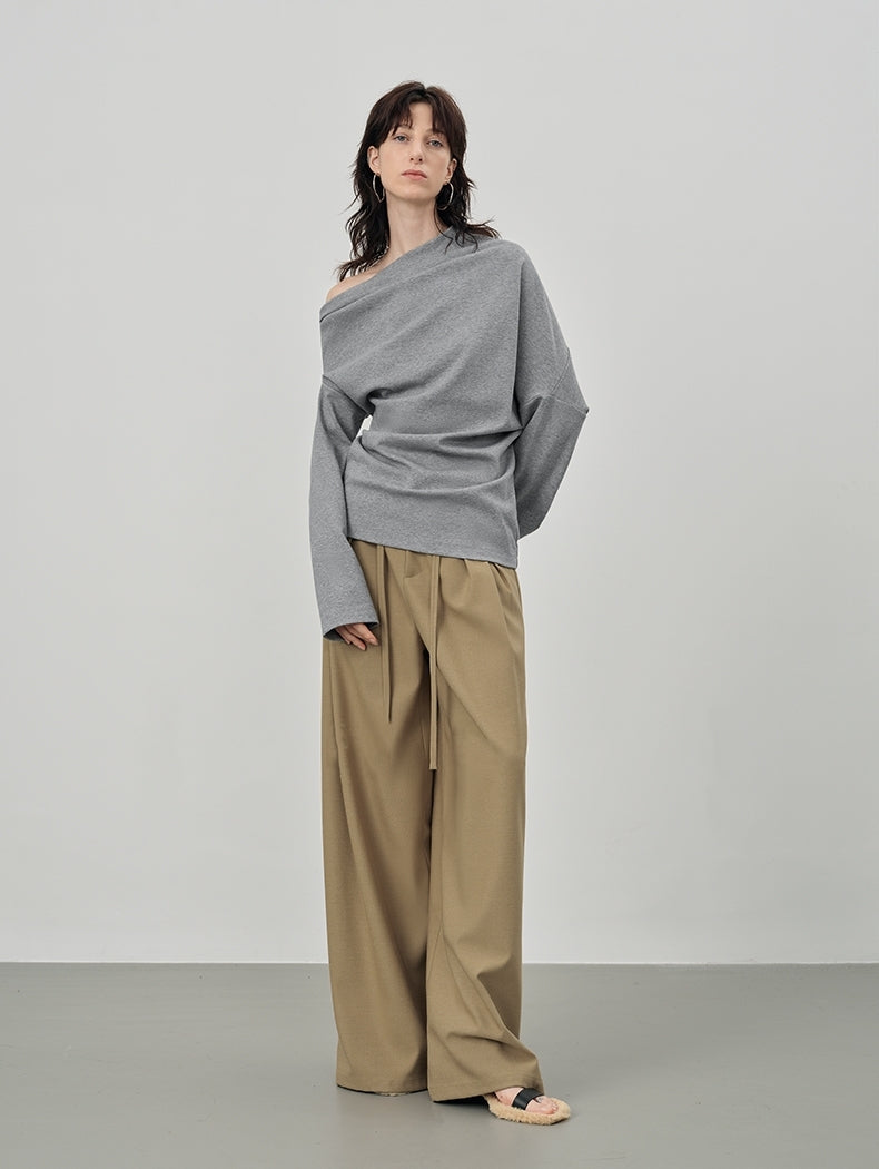Conjunto de top holgado con hombros descubiertos y pantalones anchos de estar por casa