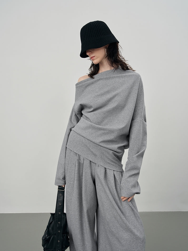 Oversized Off-Shoulder Top & Wide-Leg Lounge Pants Set