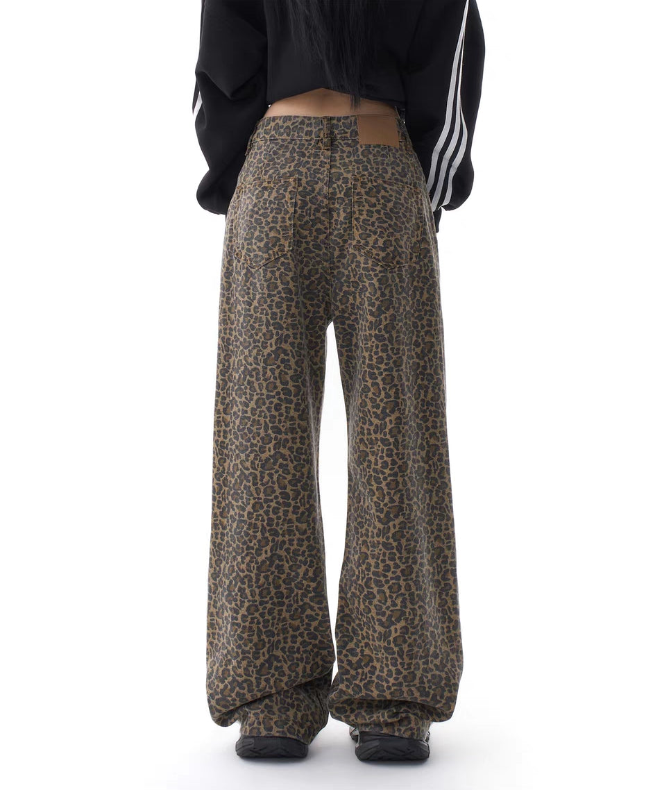 Y2K Leoparden-Loungehose mit weitem Bein