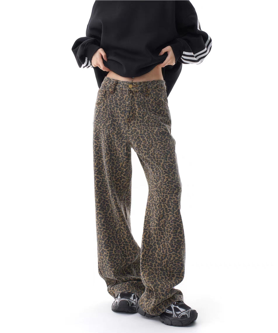 Y2K Leoparden-Loungehose mit weitem Bein