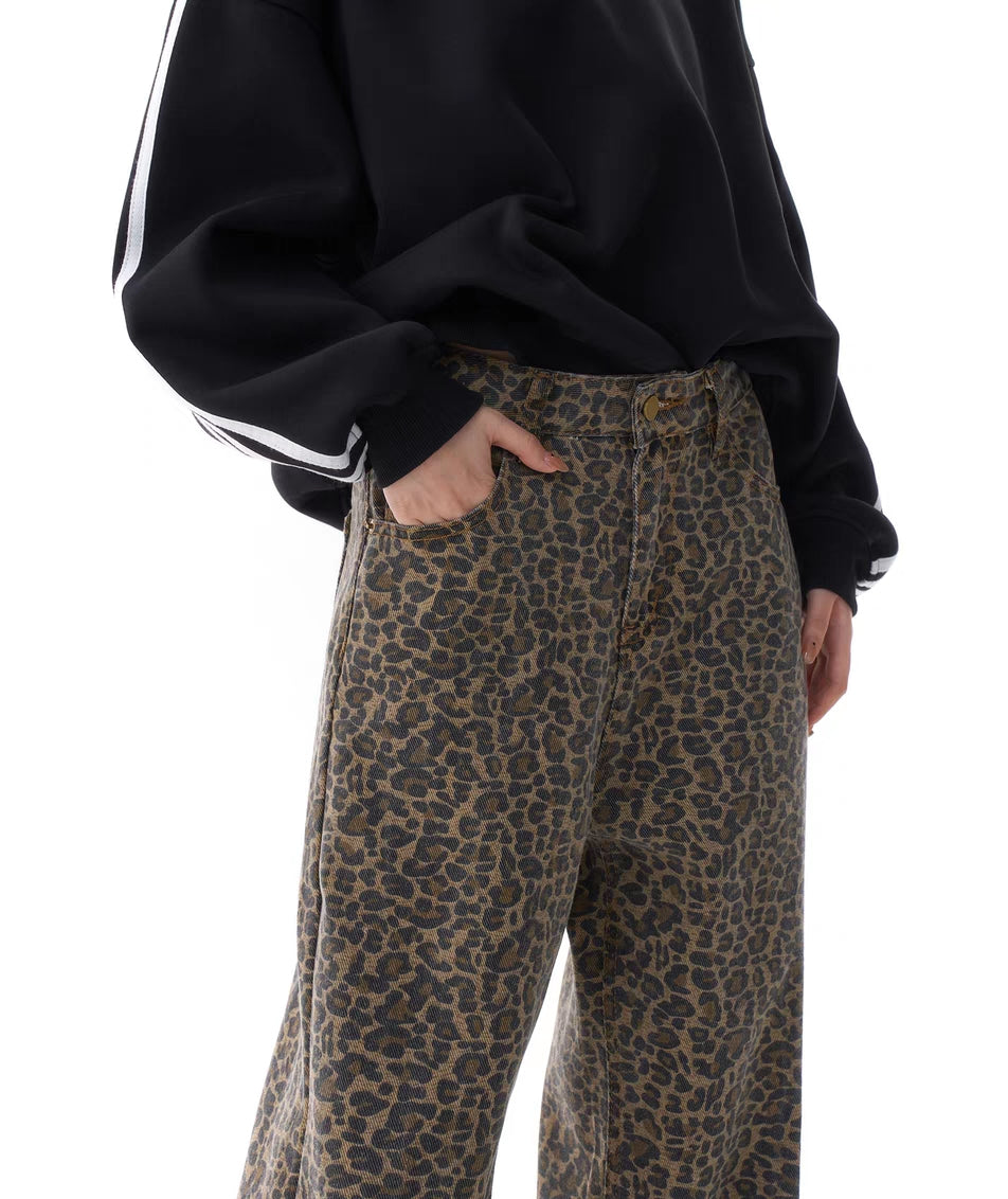 Y2K Leoparden-Loungehose mit weitem Bein
