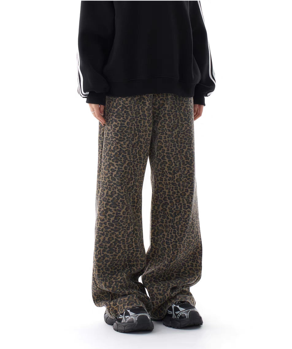 Y2K Leoparden-Loungehose mit weitem Bein
