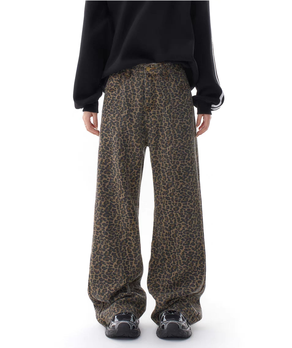 Y2K Leoparden-Loungehose mit weitem Bein