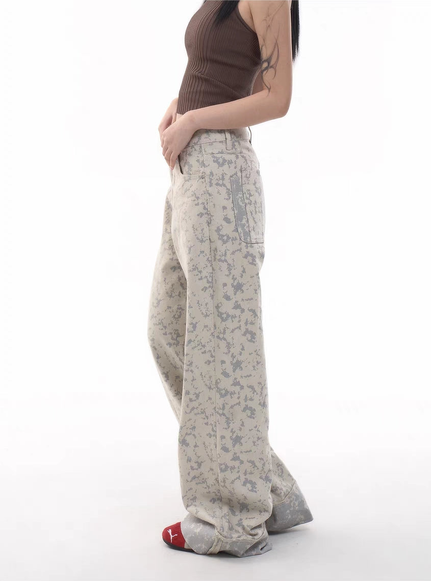 Jeans mit weitem Bein und Digital-Camouflagemuster – Sand Pixel