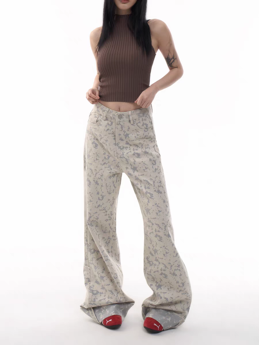 Jeans mit weitem Bein und Digital-Camouflagemuster – Sand Pixel