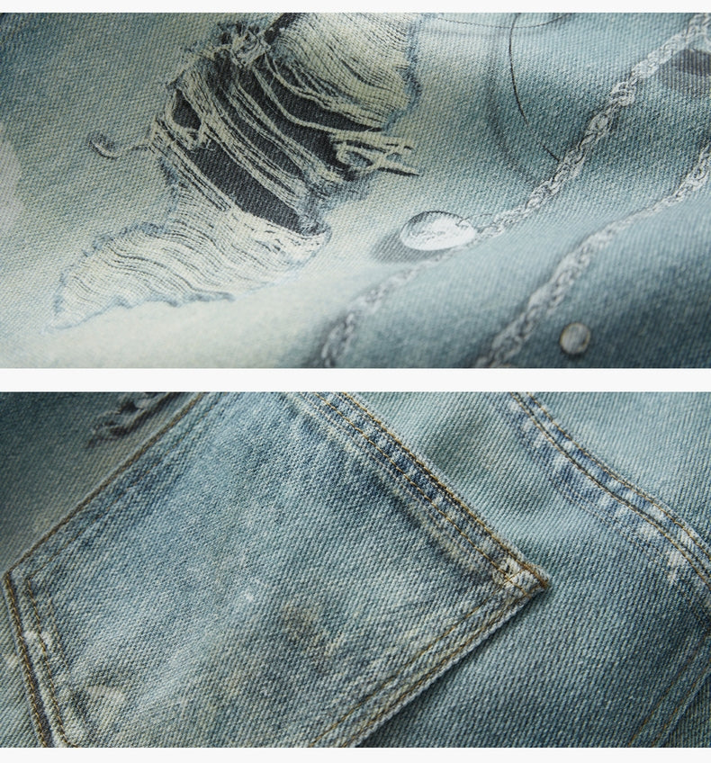 Verwaschene Jeans mit weitem Bein und Strass-Kettendetail