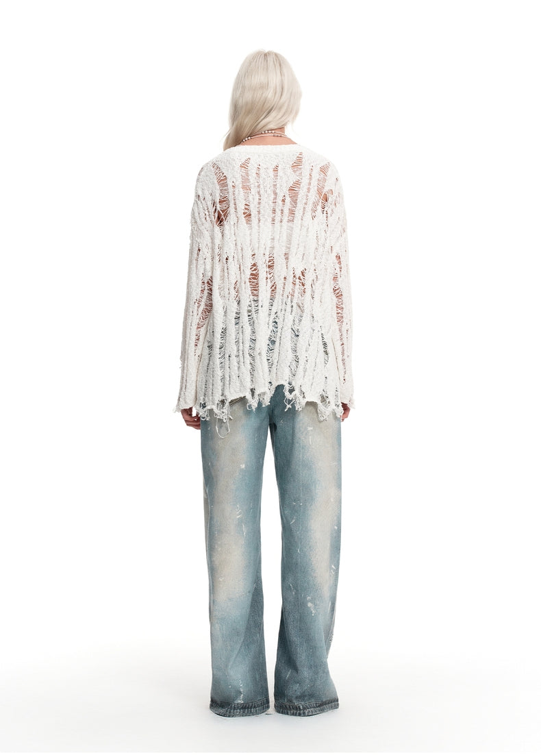 Verwaschene Jeans mit weitem Bein und Strass-Kettendetail