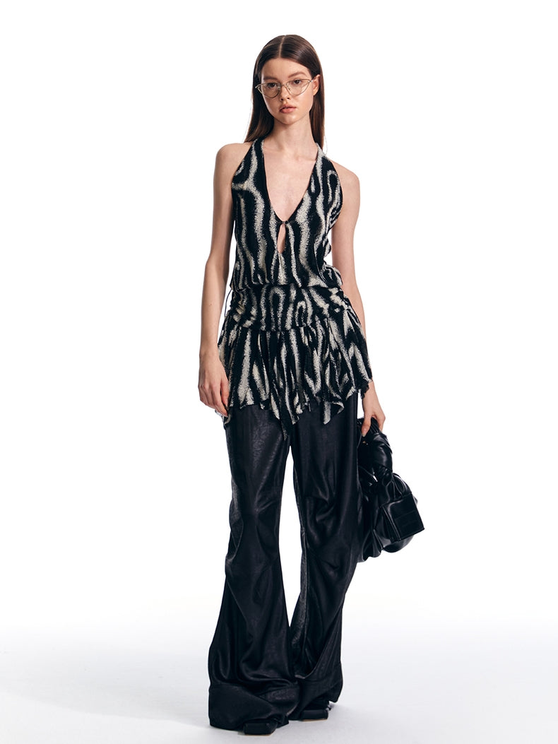Drapiertes Tanktop mit tiefem V-Ausschnitt und Zebra-Struktur