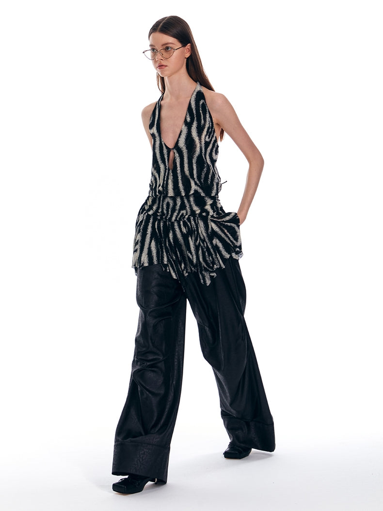Drapiertes Tanktop mit tiefem V-Ausschnitt und Zebra-Struktur