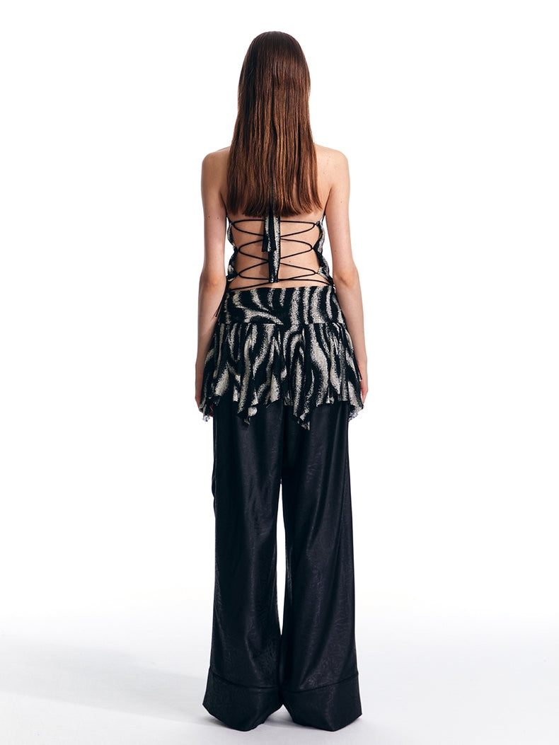 Drapiertes Tanktop mit tiefem V-Ausschnitt und Zebra-Struktur