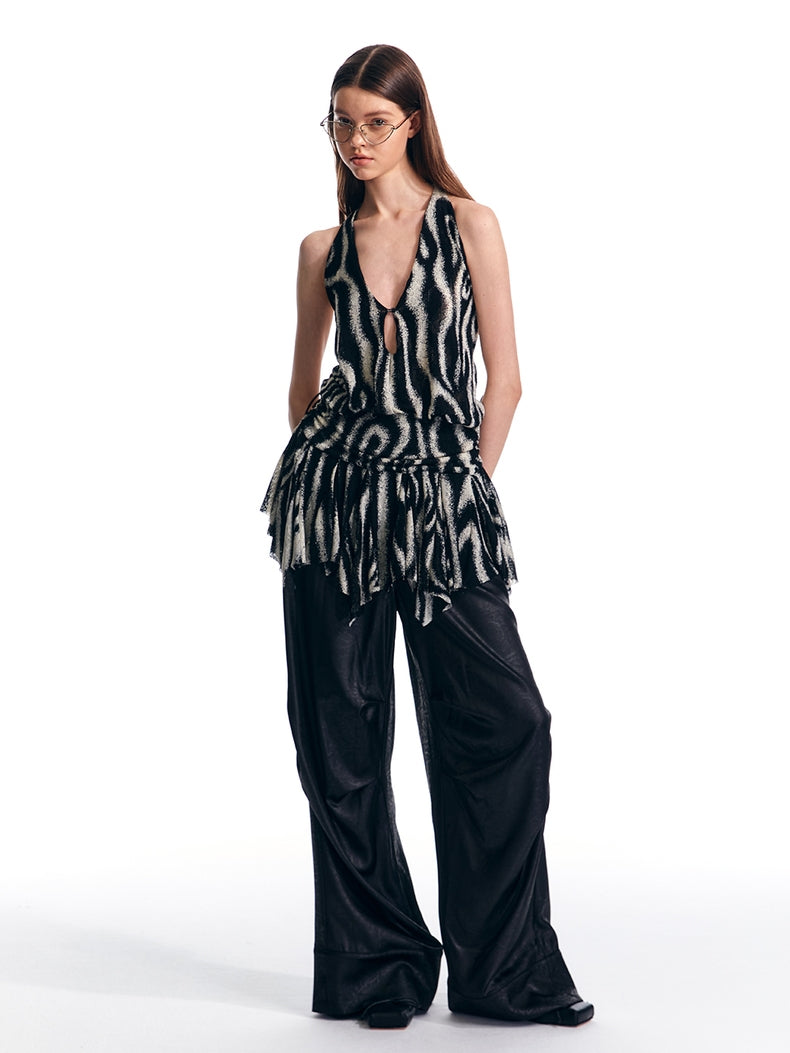 Drapiertes Tanktop mit tiefem V-Ausschnitt und Zebra-Struktur
