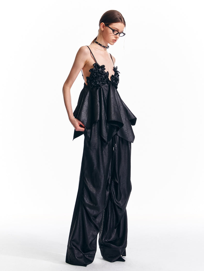 Vestido lencero con dobladillo de pañuelo y estampado floral 3D