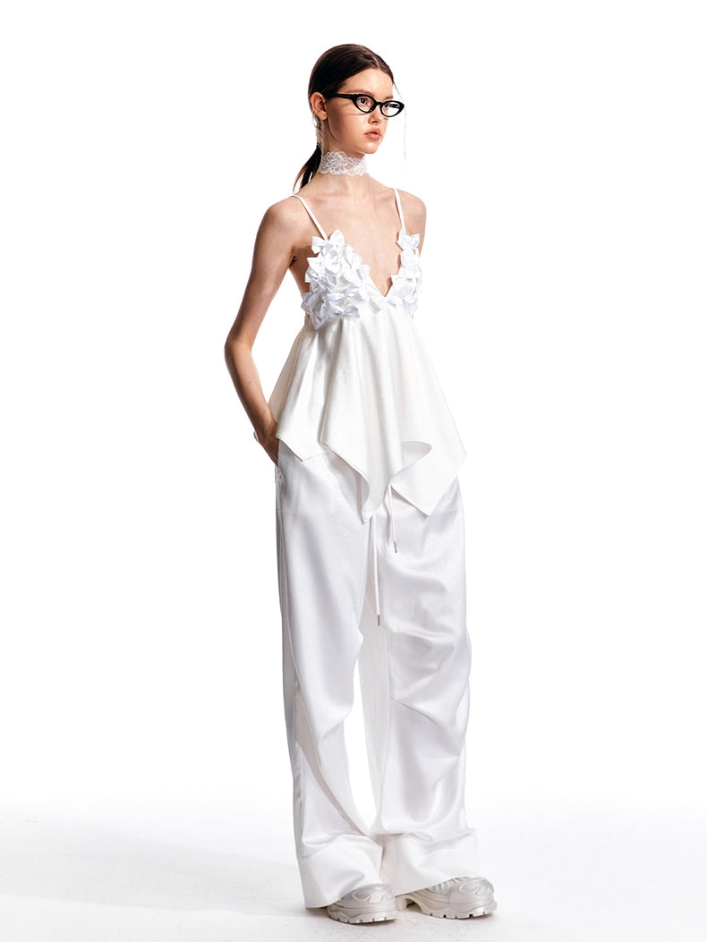 Vestido lencero con dobladillo de pañuelo y estampado floral 3D