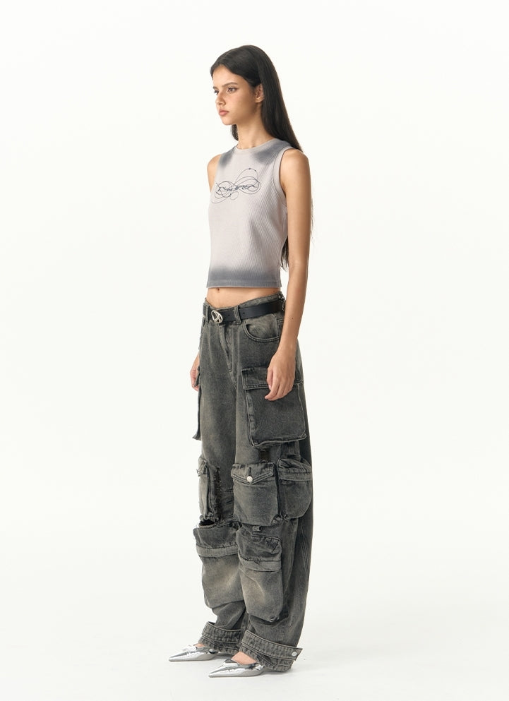 Heavy-Distressed-Cargojeans mit mehreren Taschen