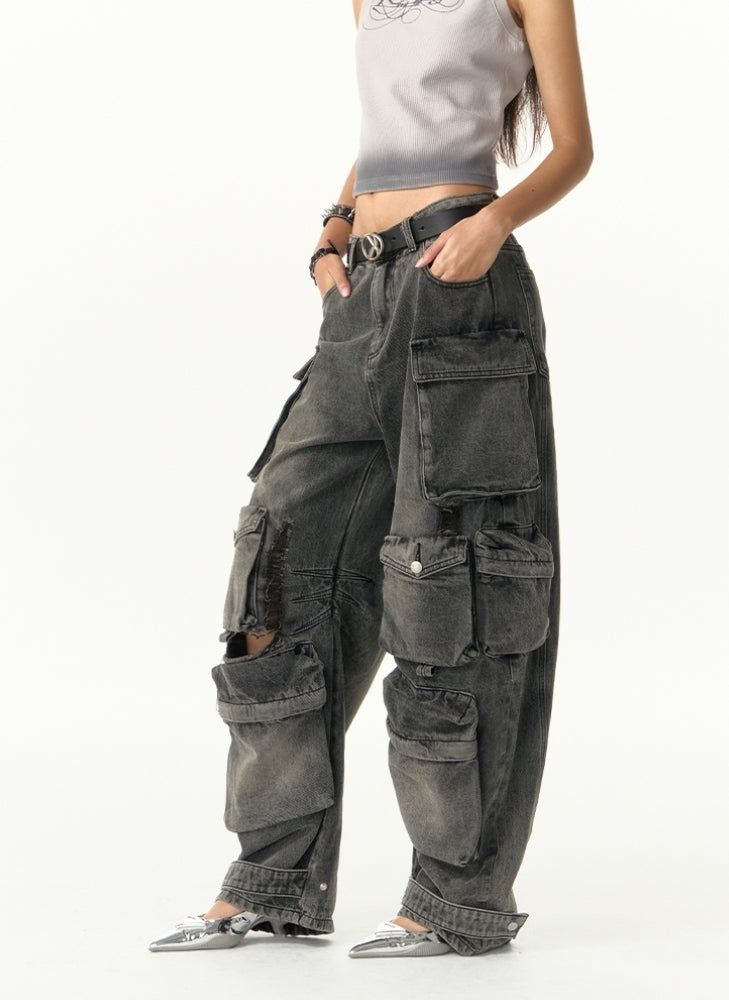 Heavy-Distressed-Cargojeans mit mehreren Taschen
