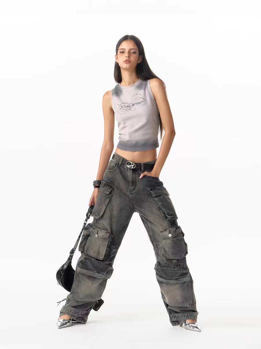 Heavy-Distressed-Cargojeans mit mehreren Taschen
