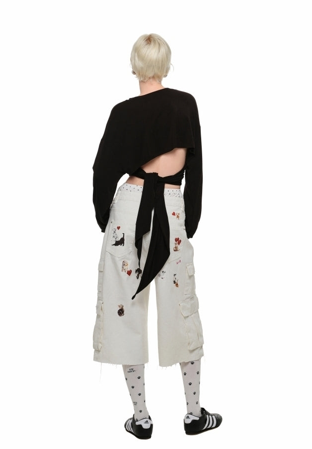 Pantalones cortos cargo de mezclilla desgastados con salpicaduras de pintura