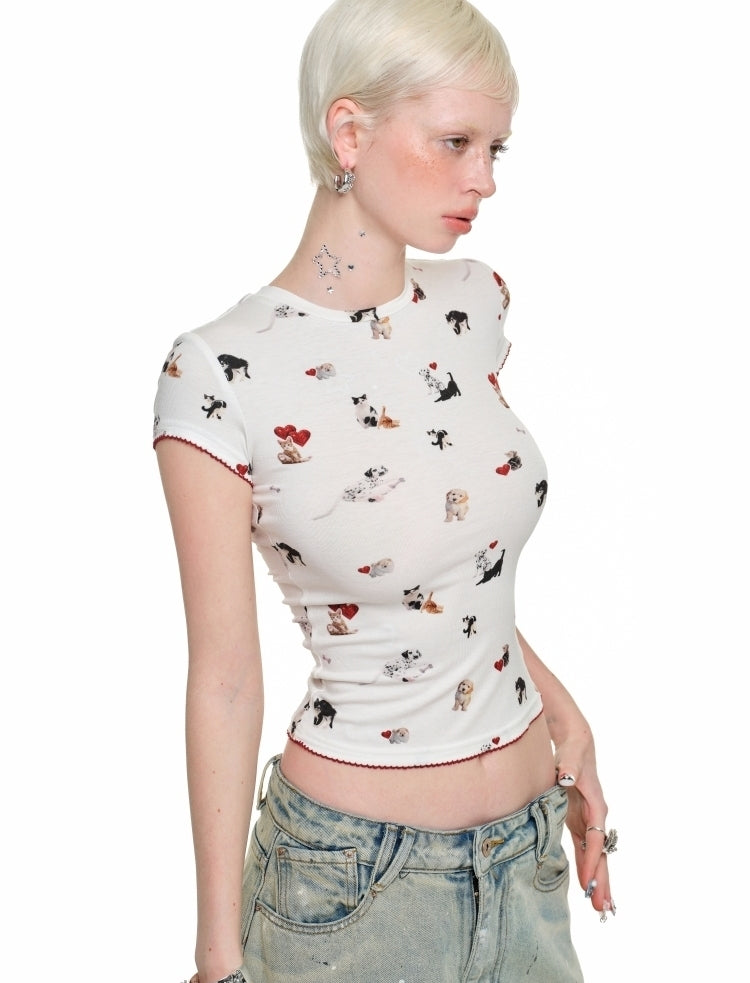 Camiseta ajustada con estampado Puppy Love