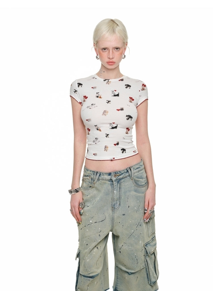 Camiseta ajustada con estampado Puppy Love