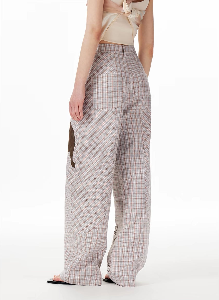 Y2K-Hose mit weitem Bein und Katzen-Skizze